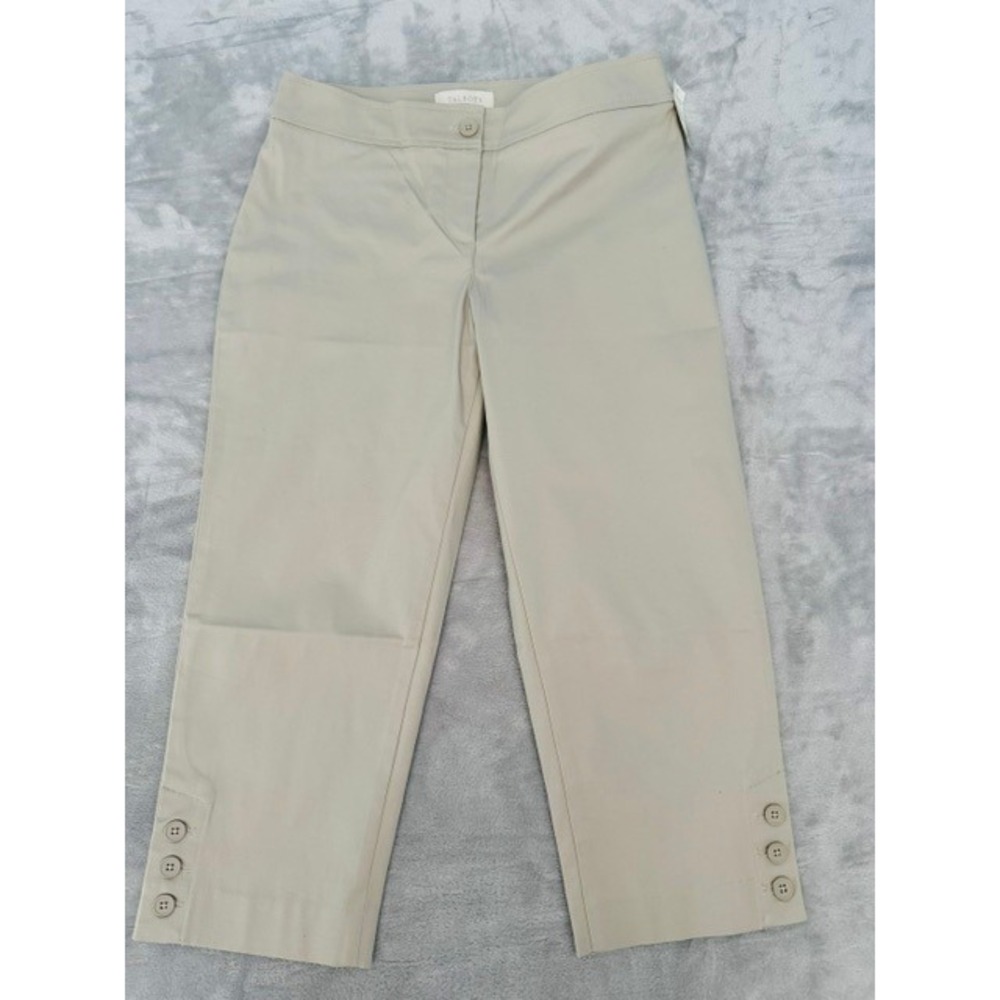 NWT Talbots Khaki Ankle Pants Women's 6P Petite Cotton Blend Button Hem